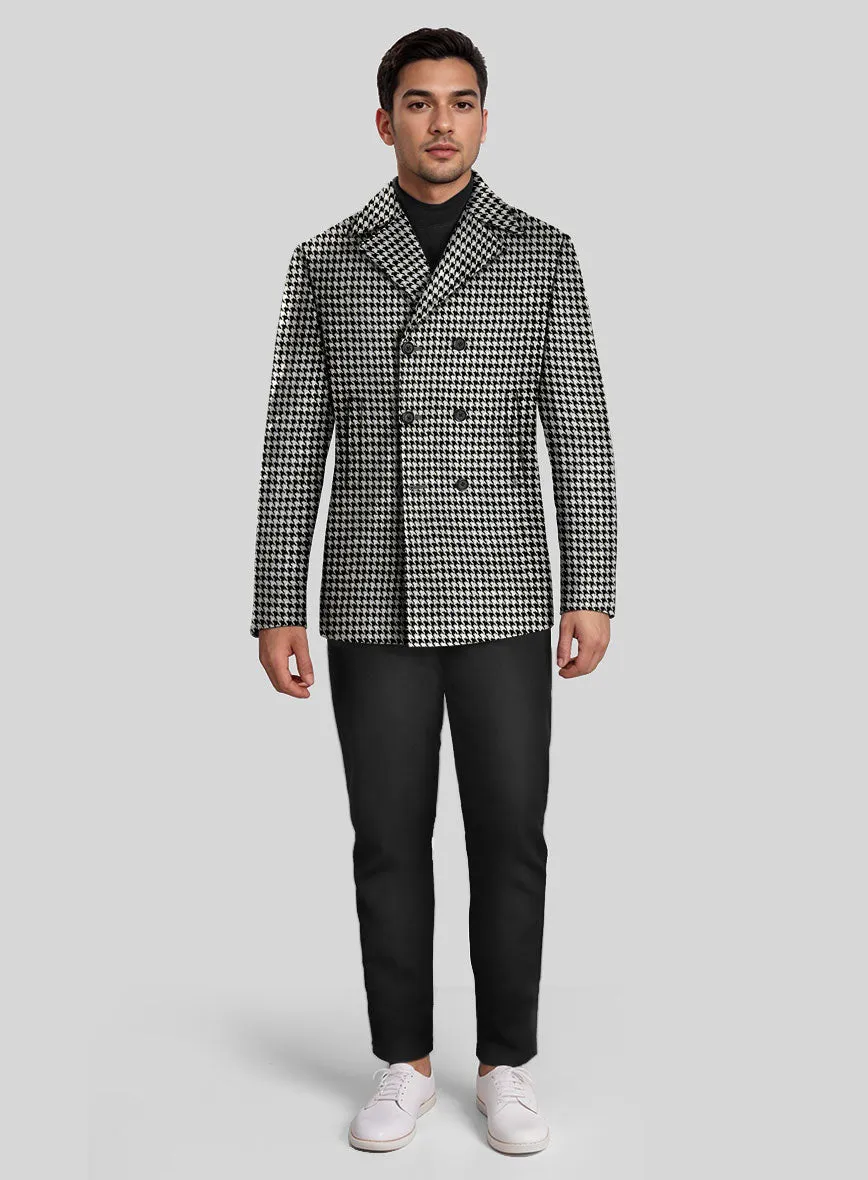 Big Houndstooth BW Tweed Pea Coat