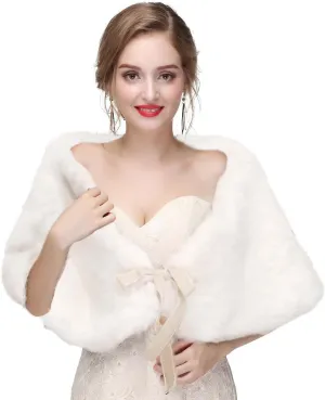 CanB Women's Faux Rabbit Fur Stole Winter Bridal Fur Wraps and Shawls Bride Wedding Fur Cape for Bridesmaids