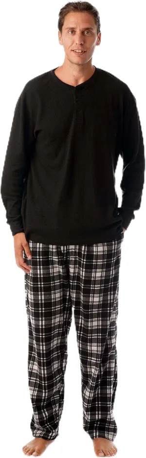 #followme Pajama Set for Men with Thermal Henley Top and Polar Fleece Pants