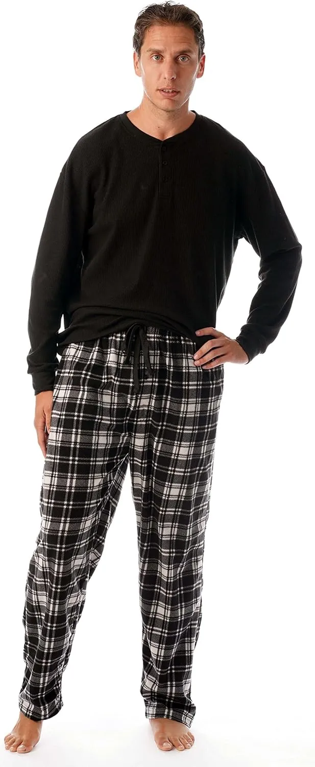 #followme Pajama Set for Men with Thermal Henley Top and Polar Fleece Pants