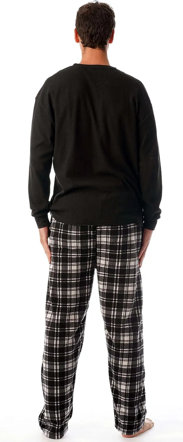 #followme Pajama Set for Men with Thermal Henley Top and Polar Fleece Pants