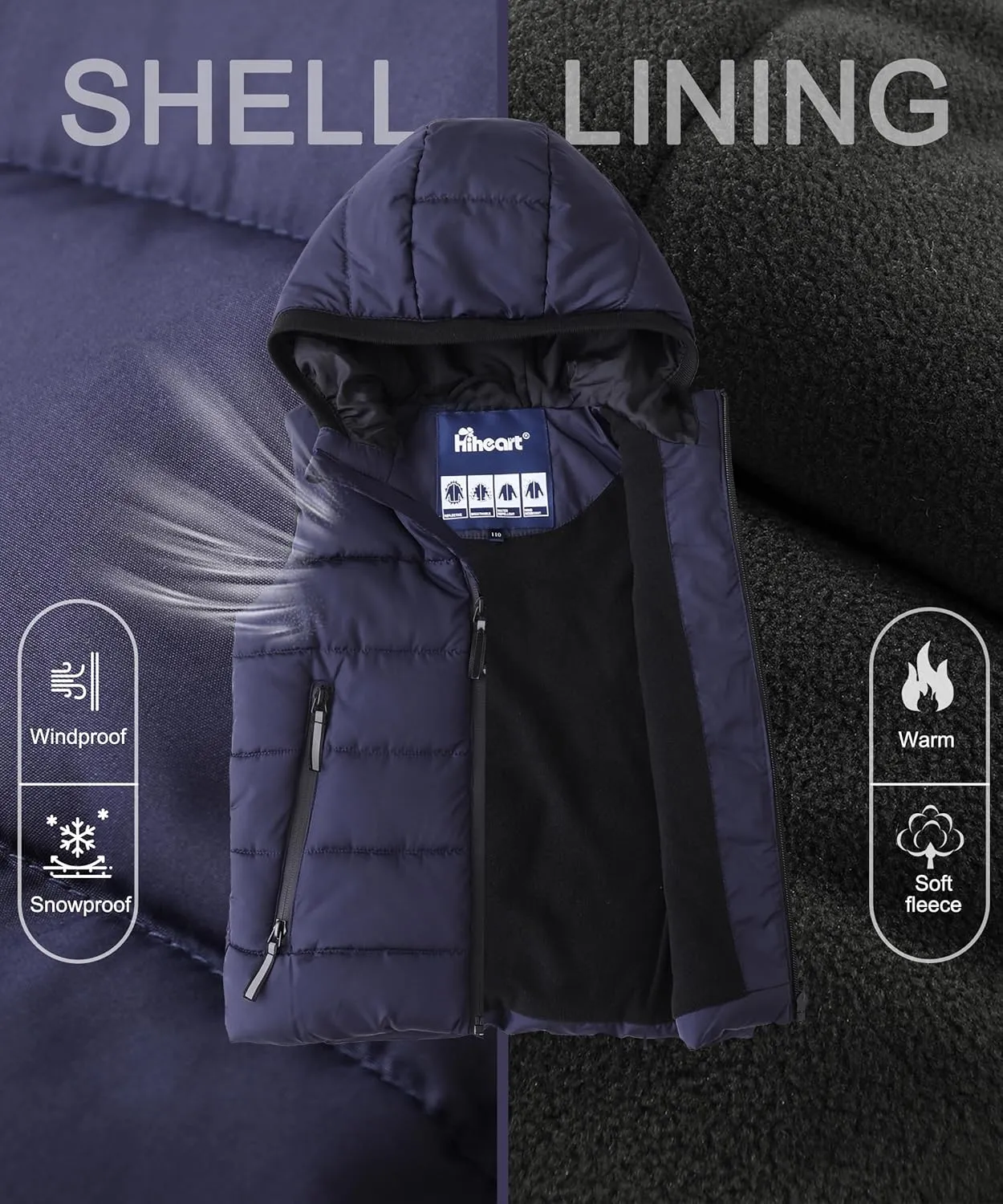 Hiheart Boys Girls Zip-up Fleece Lined Cotton Padded Vest with Hood