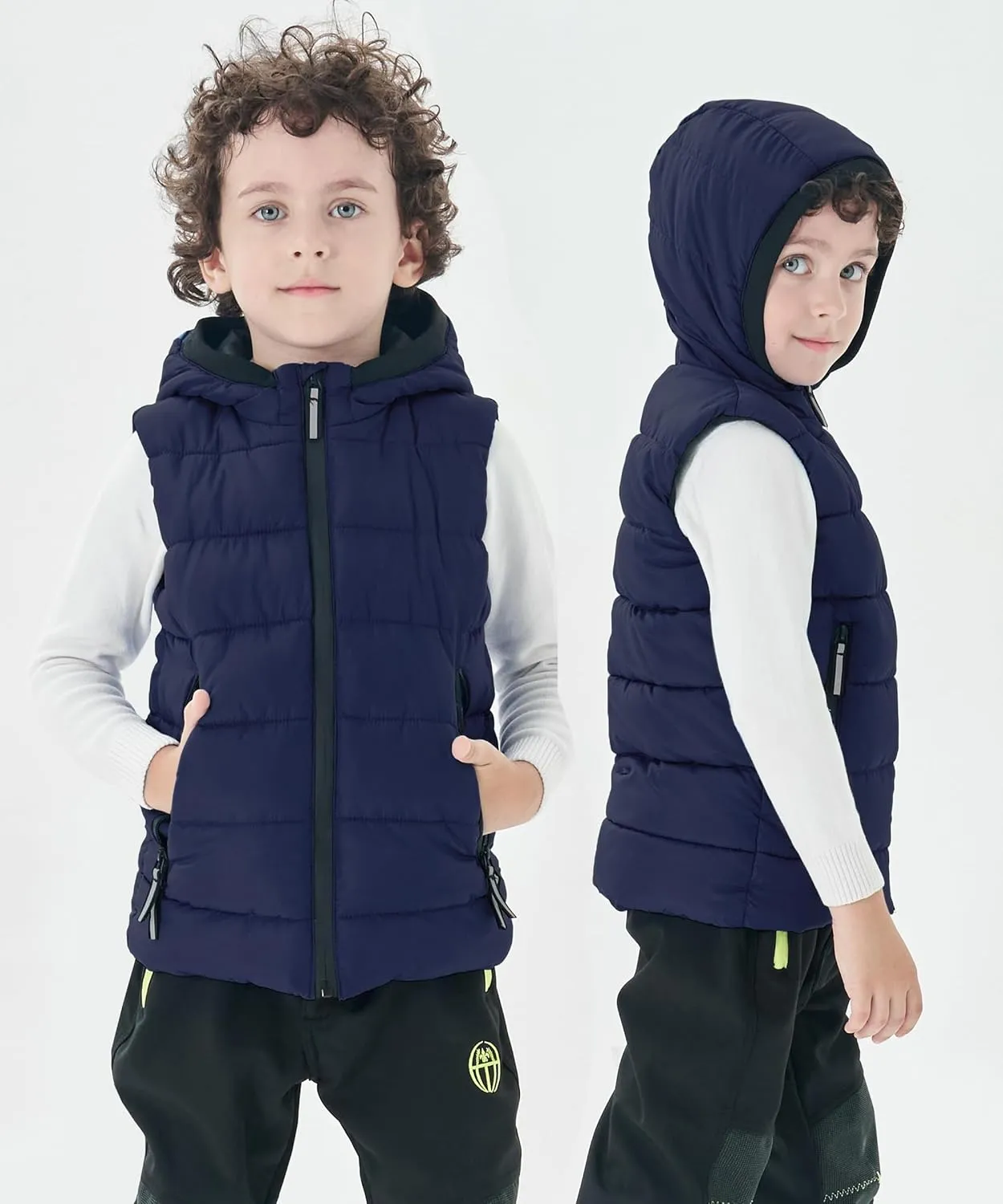 Hiheart Boys Girls Zip-up Fleece Lined Cotton Padded Vest with Hood