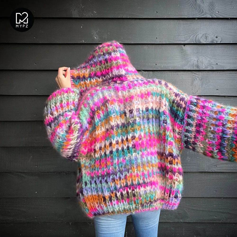 Knitting Kit – MYPZ Chunky Mohair Rib Cardigan Confetti with hoodie No.12 (ENG-NL)