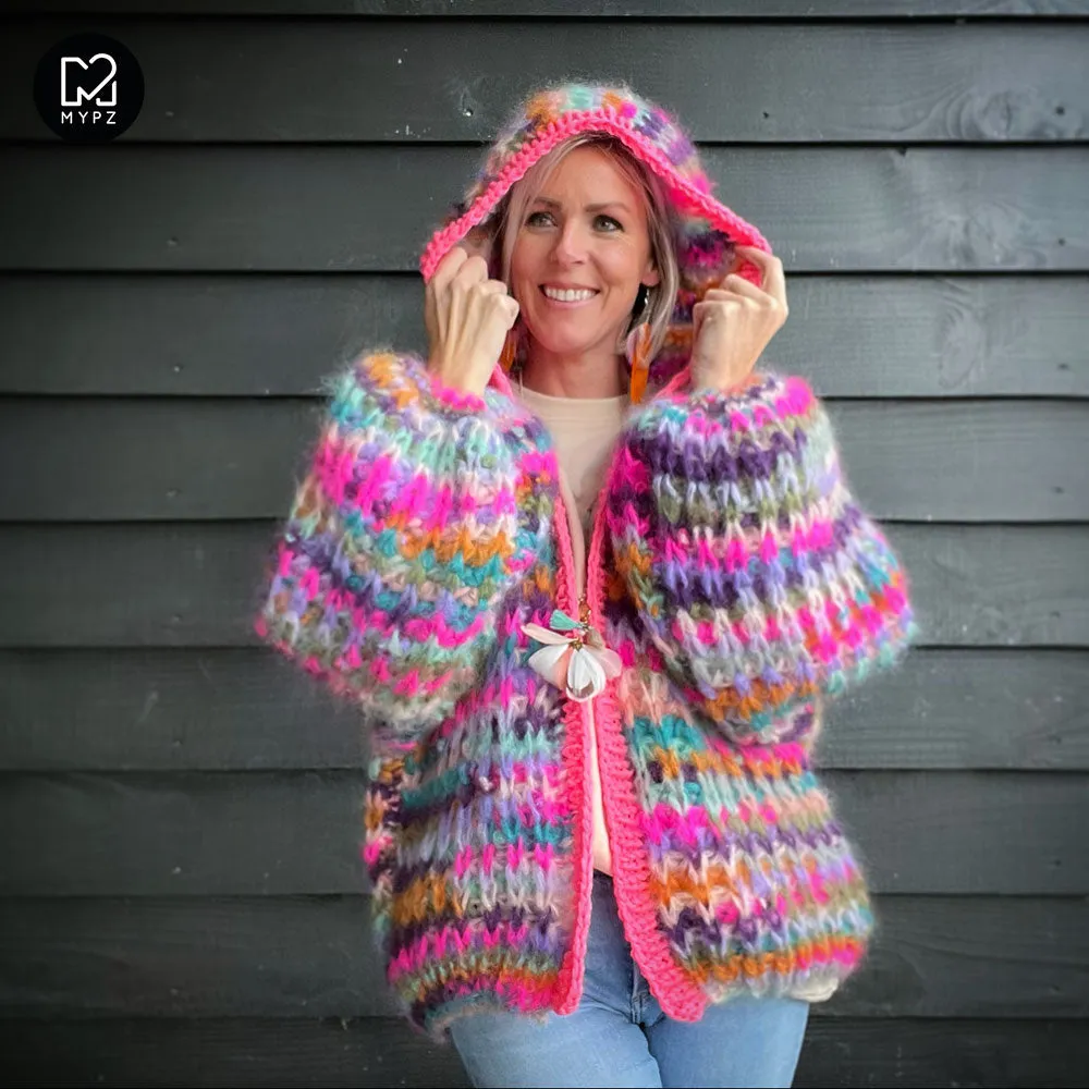 Knitting Kit – MYPZ Chunky Mohair Rib Cardigan Confetti with hoodie No.12 (ENG-NL)