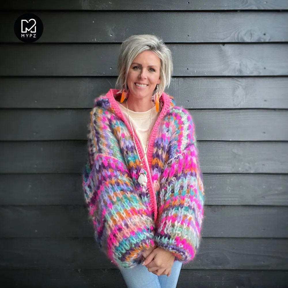 Knitting Kit – MYPZ Chunky Mohair Rib Cardigan Confetti with hoodie No.12 (ENG-NL)