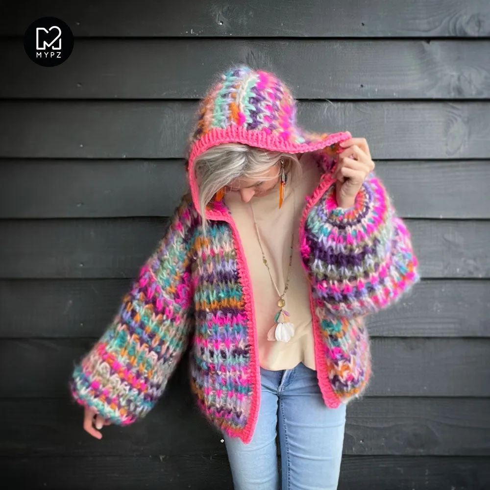 Knitting Kit – MYPZ Chunky Mohair Rib Cardigan Confetti with hoodie No.12 (ENG-NL)