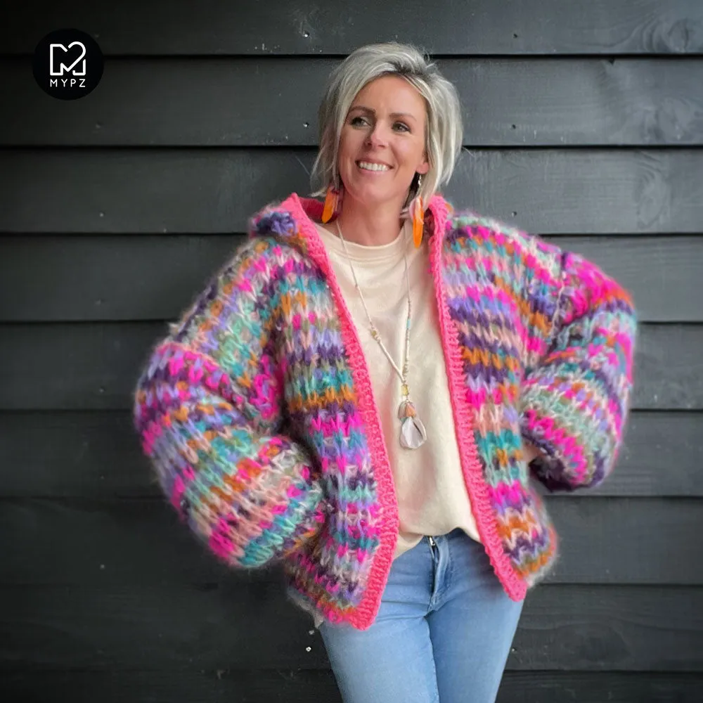 Knitting Kit – MYPZ Chunky Mohair Rib Cardigan Confetti with hoodie No.12 (ENG-NL)