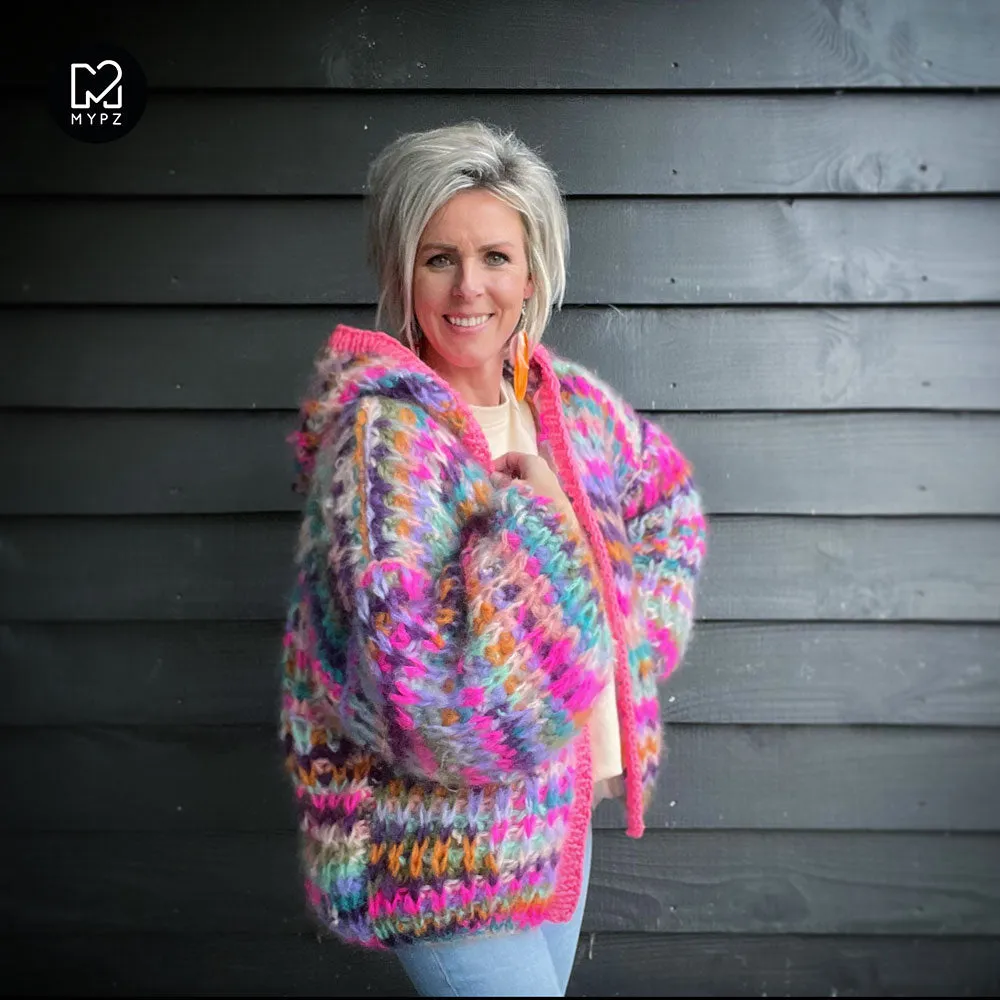 Knitting Kit – MYPZ Chunky Mohair Rib Cardigan Confetti with hoodie No.12 (ENG-NL)