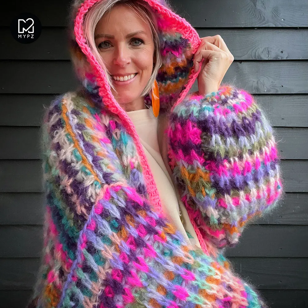 Knitting Kit – MYPZ Chunky Mohair Rib Cardigan Confetti with hoodie No.12 (ENG-NL)