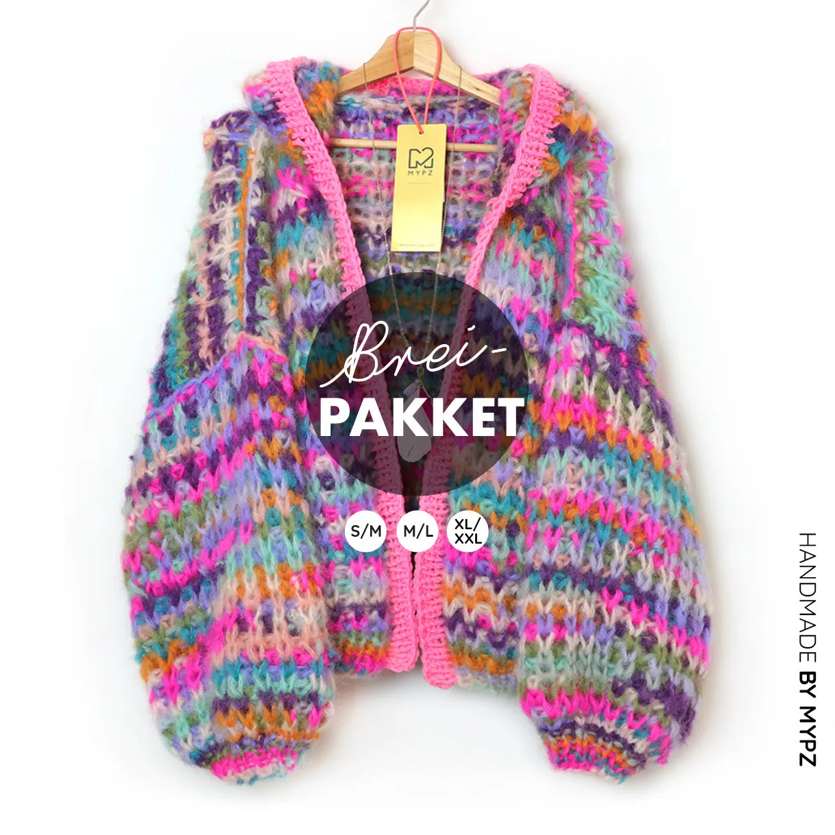 Knitting Kit – MYPZ Chunky Mohair Rib Cardigan Confetti with hoodie No.12 (ENG-NL)