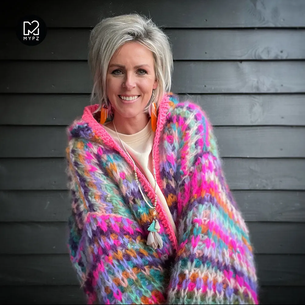 Knitting Kit – MYPZ Chunky Mohair Rib Cardigan Confetti with hoodie No.12 (ENG-NL)