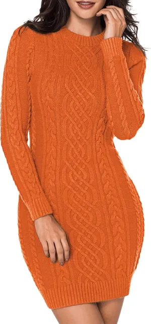 LaSuiveur Women's Bodycon Pullover Mini Sweater Dresses Crew Neck Cable Knit Cocktail Party Dress