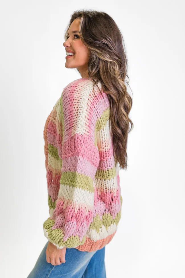 Lost In Your Love Pink Multi Stripe Chunky Cardigan SALE