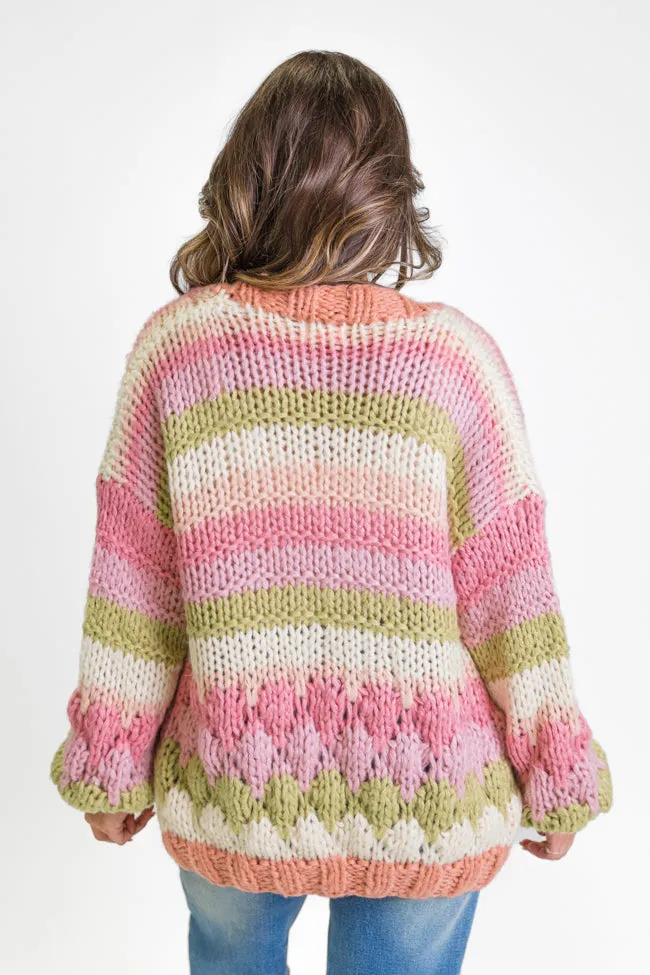 Lost In Your Love Pink Multi Stripe Chunky Cardigan SALE