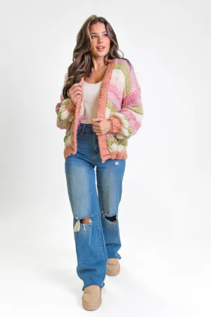 Lost In Your Love Pink Multi Stripe Chunky Cardigan SALE