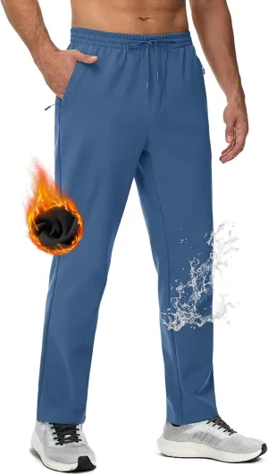 MAGCOMSEN Men's Fleece Lined Sweatpants with Zipper Pockets Athletic Workout Running Winter Water Resistant Pants