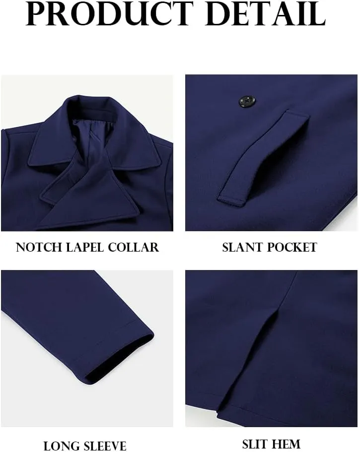 Makkrom Mens Double Breasted Trench Coat Casual Lapel Collar Business Winter Long Overcoats