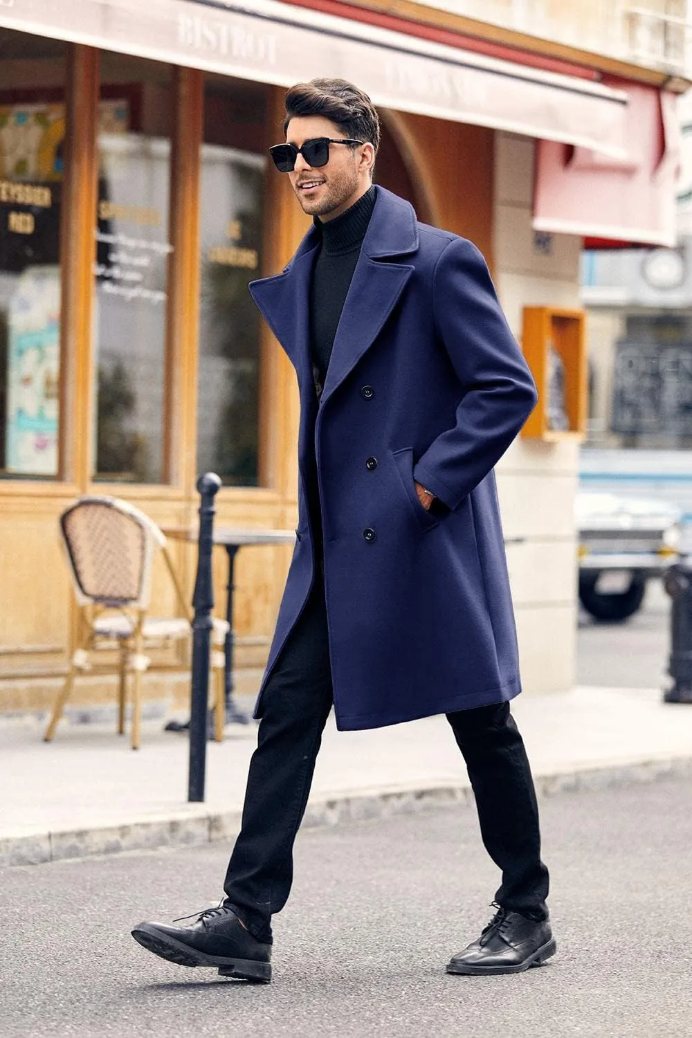 Makkrom Mens Double Breasted Trench Coat Casual Lapel Collar Business Winter Long Overcoats