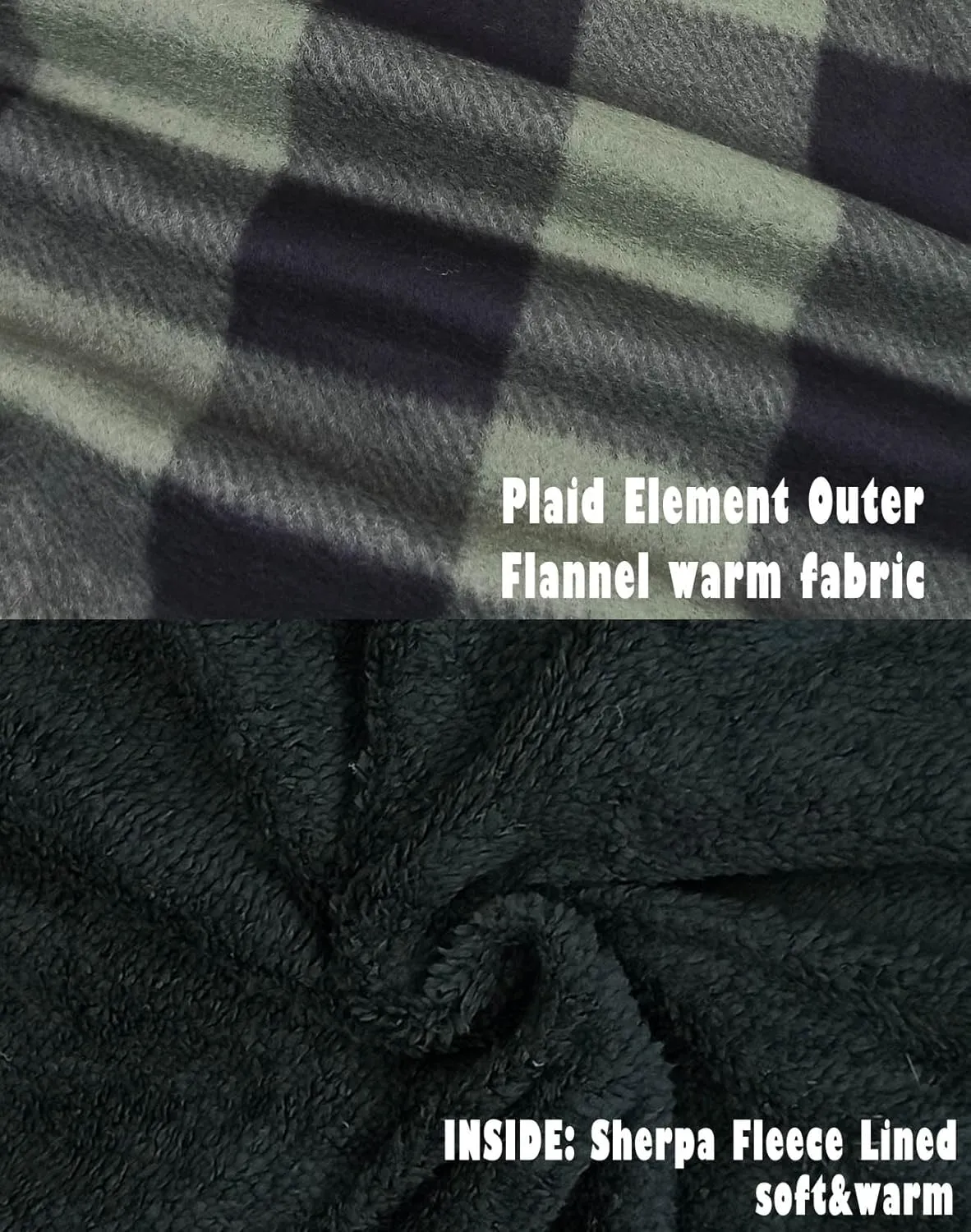Mens Sherpa Fleece Lined Hoodie, Plaid Flannel Jackets With Hooded Winter Warm Coats Heavy Sweatshirt Full Zip Up