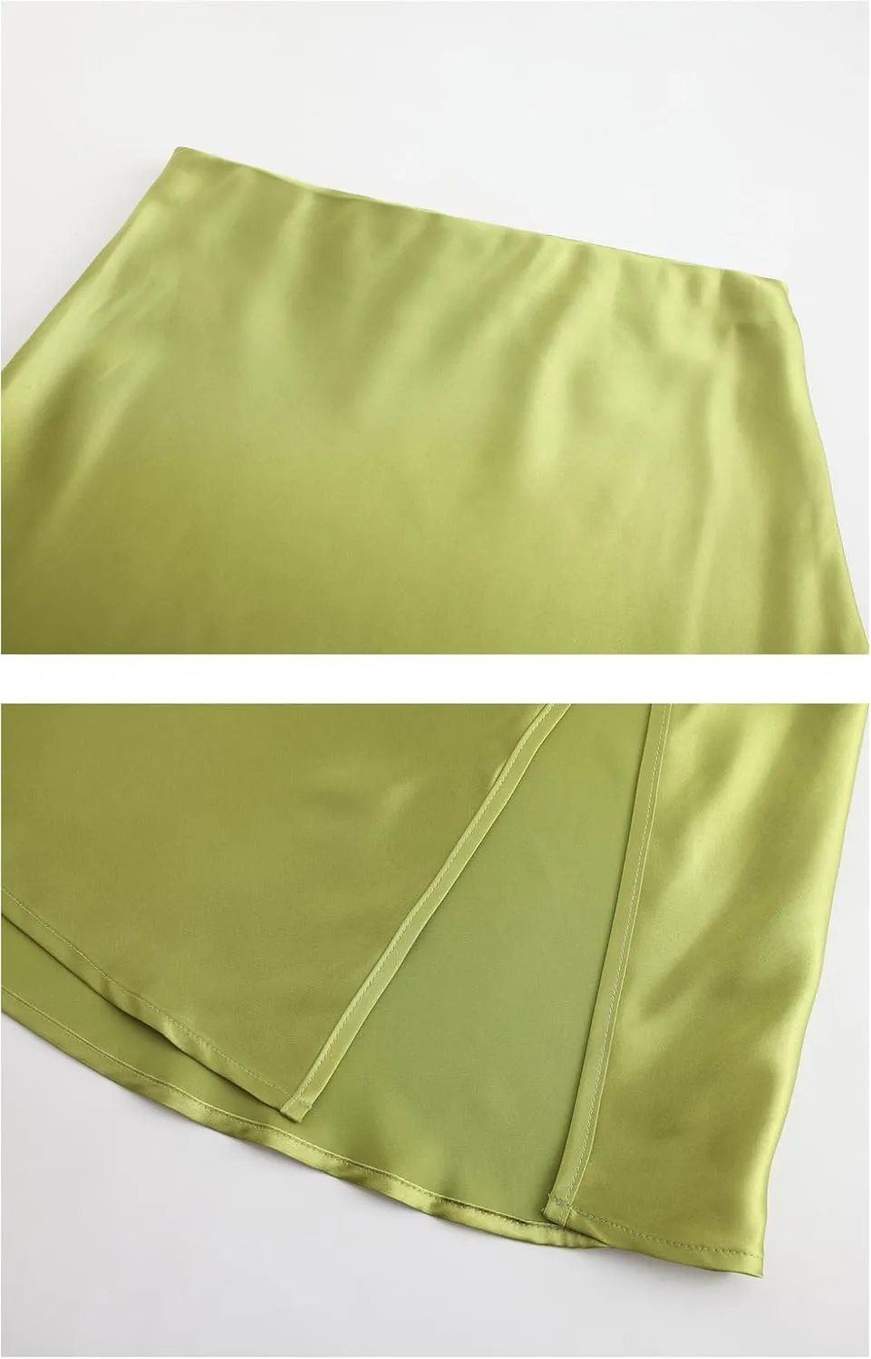 Mist Azur Women Silky Satin Side Split Skirt High Waist Elastic Elegant A Line Midi Skirts for Women