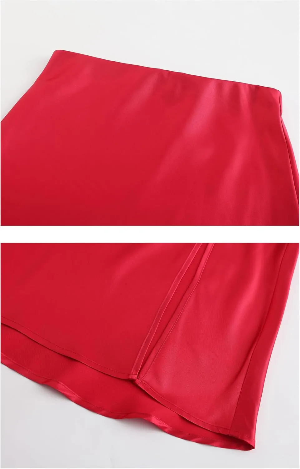 Mist Azur Women Silky Satin Side Split Skirt High Waist Elastic Elegant A Line Midi Skirts for Women