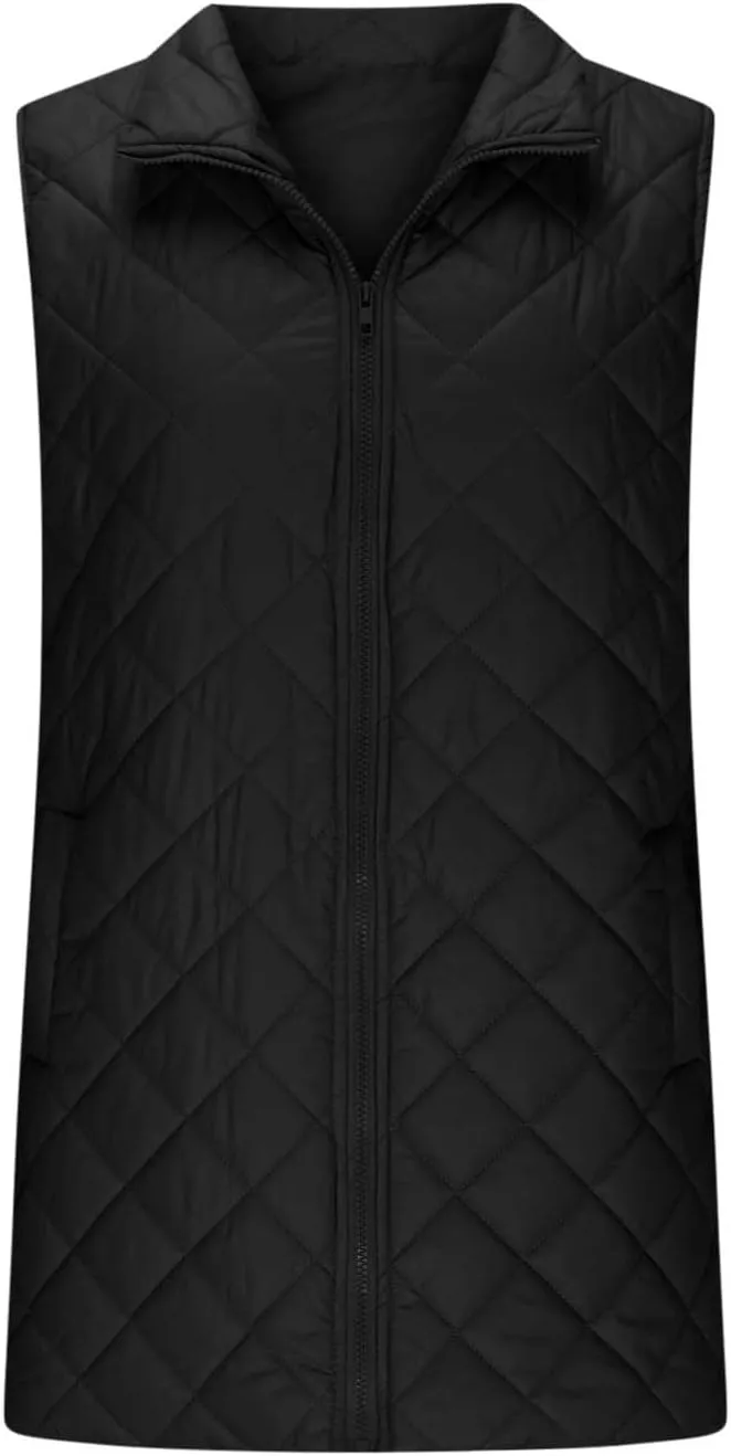 Puffer Vest for Women 2024 Winter Quilted Padded Warm Coat Stand Collar Full Zip Sleeveless Bubble Jacket Outwear