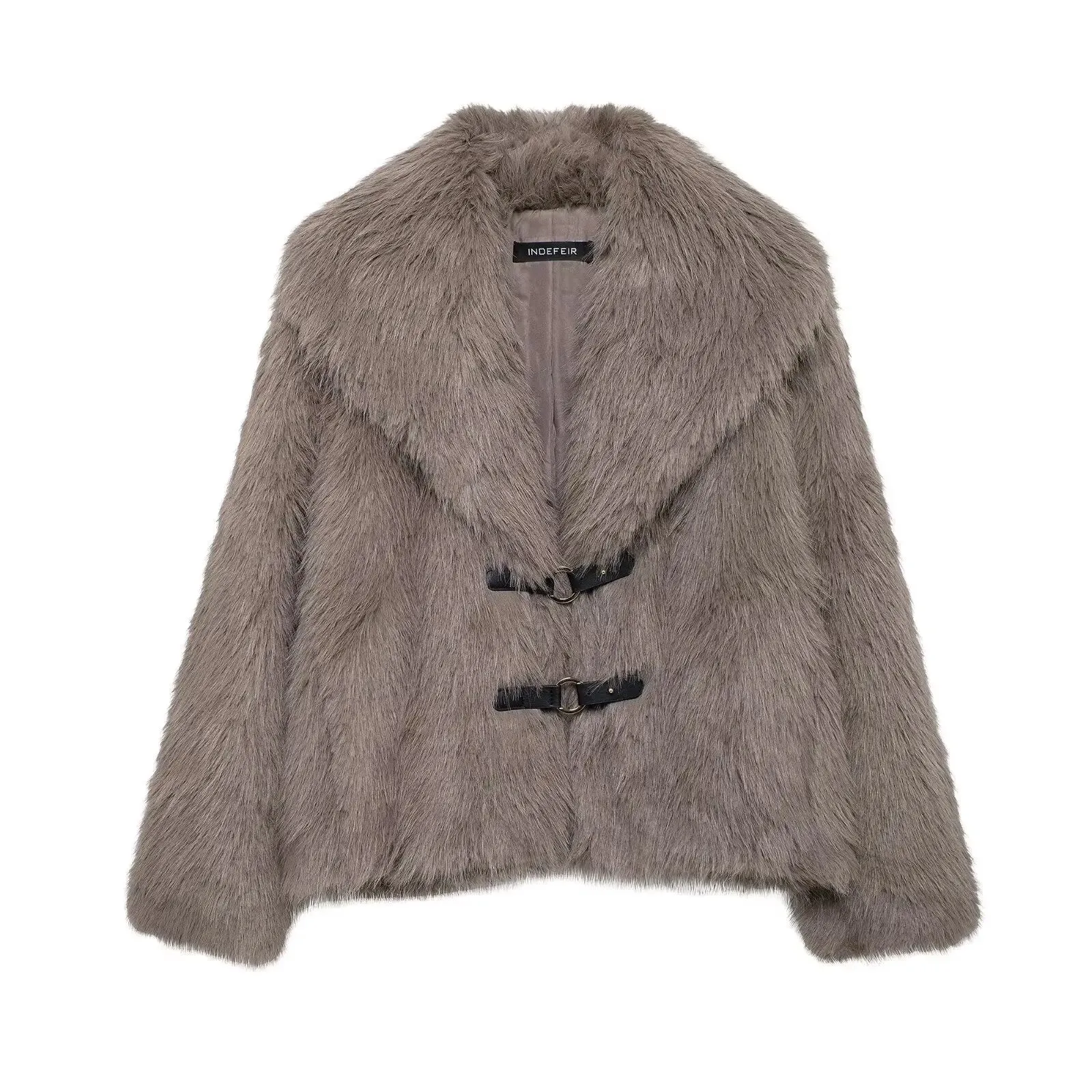 TRAFZA Frauen Elegante Faux Pelz Winter Mantel Solide Drehen Unten Kragen Mit Langen Ärmeln Dicke Mäntel Frau Lange Hülse Lose Warme Jacke